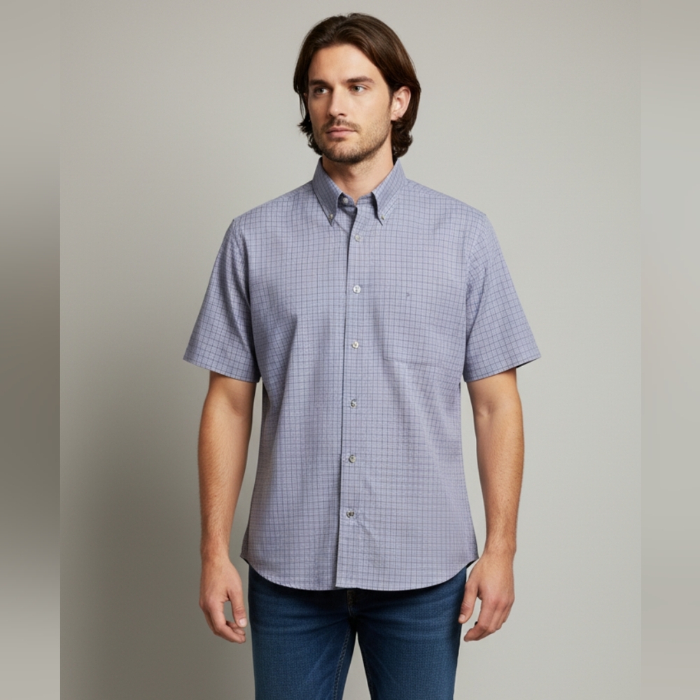 Platoon Men's NWOT Periwinkle Checkered Short Sleeve Button Down Shirt Medium